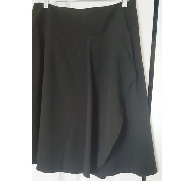 Reitmans A-line Skirt Faux Wrap in Black Midi Length Lined - Picture 1 of 16